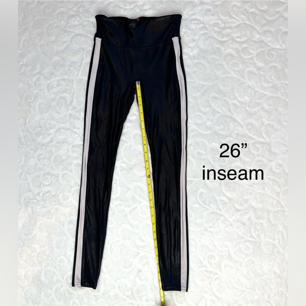 SPANX Black Faux-Leather Leggings with White Side Stripe - Picture 3 of 11